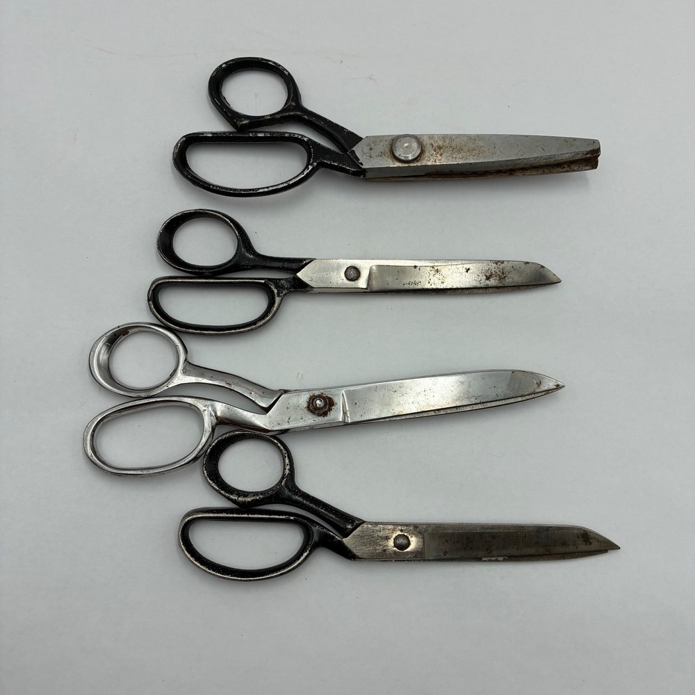 Vintage Sewing Shears Lot of 4 Pinking Shears Dressmaker Scissors Industrial